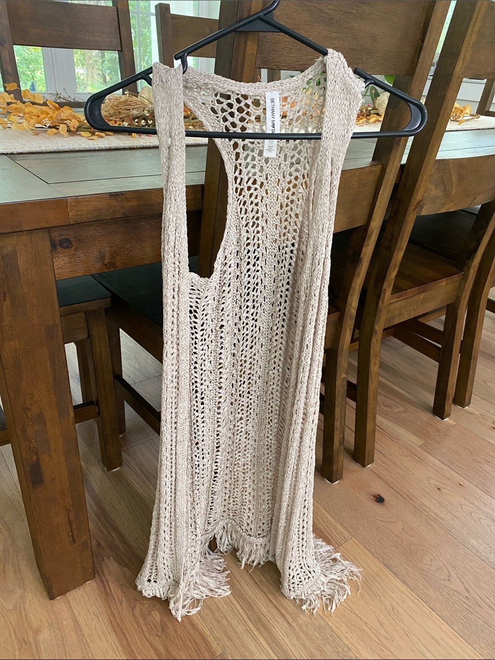 Bethany Mota Open-Knit Fringe Vest in Cream